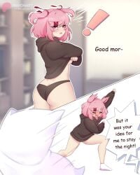 ! 1girls angry angry_expression angry_face ass ass_focus blush doki_doki_literature_club embarrassed embarrassed_expression embarrassed_female female female_only natsuki_(doki_doki_literature_club) panties pillow raionart shy small_ass small_waist solo thong throwing throwing_object throwing_pillow undressing