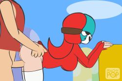 1boy 1girls animated bent_over blue_hair bottomless bouncing_breasts breasts doggy_style dress edit female flash flash_game gif hooded_jacket hoodie large_breasts light-skinned_male light_skin long_hair male mario_(series) minus8 minus8_(smb_enemies) nintendo noko_(minus8) peachypop34 red_dress sex shy_gal straight super_mario_bros. thighhighs