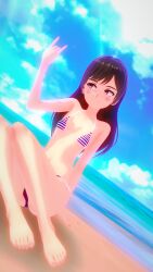 beach female female_only sexy babymetal sakemanjuju72 koikatsu 3d 3d_(artwork) pretty alternate_version_available solo solo_focus solo_female hand_sign moa_kikuchi