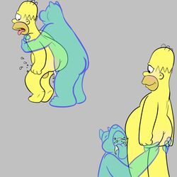 anthro ass balls cum cum_in_ass cum_in_mouth fat gay homer_simpson human human_on_anthro joesanchez male male/male male_only overweight penis the_simpsons