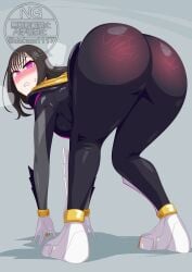 no.1_sentai_gozyuger super_sentai tokusatsu otokam1117 ichikawa_sumino gozyu_unicorn ass big_ass blush pink_eyes bodysuit gloves clothing red_markings sore spanking_marks