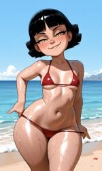 aged_up ai_generated beach bikini bottom_heavy breasts curvaceous_figure curvy curvy_body curvy_female curvy_figure curvy_hips female olivia_mann pulling_bikini_down shortstack smug team_fortress_2 teasing teasing_viewer thick_thighs voluptuous voluptuous_female wide_hips