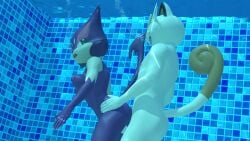1boy 1girls 3d 3d_(artwork) female kuby64 male meowth nintendo nsfw nude pokemon pokemon_(species) purrloin sex underwater underwater_sex