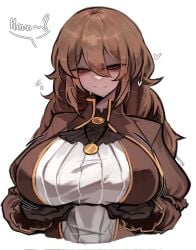 1girl 1girls big_breasts breasts breasts_bigger_than_head brown_hair catherine_(limbus_company) clothed clothed_female female female_focus female_only gloves grab grabbing grabbing_breasts grabbing_own_breast hair half-closed_eyes holding holding_breast limbus_company long_hair massive_breasts orange_eyes phatie_(artist) project_moon qdphatie red_eyes sexy_female solo solo_female solo_focus suggestive suggestive_gesture suggestive_look sweat sweatdrop sweating tagme teasing teasing_viewer