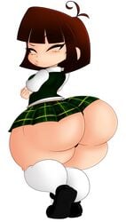 ass big_ass brown_hair bubble_butt closed_eyes dat_ass eyelashes green_dress huge_ass plain_background short_skirt shortstack sliph77 thick_thighs thighhighs uri_(sliph77) wide_hips