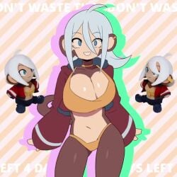 animated bikini blue_eyes bouncing_breasts breasts choker dancing geistbox jacket large_breasts long_hair looking_at_viewer loop looping_animation luna_leroux_(geistbox) marketable_plushie monkey monkey_girl monkey_tail navel open_clothes original piercing plushie slim_waist smile swaying swaying_hips tagme thick_thighs video white_hair wide_hips