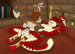 angel_(velvetvlade) animal_genitalia animal_vulva anthro anthro_on_feral anthro_penetrating anthro_penetrating_feral balls bdsm bestiality big_fangs bodily_fluids bondage book bound brown_body brown_fur brown_vulva canid canine canine_genitalia canine_vulva cum cum_in_vagina cum_inside duo erection eyes_closed fangs felid female female_feral female_penetrated feral feral_penetrated fur genital_fluids genitals hair hands_tied hi_res killthe_demon lying male male/female male_anthro male_penetrating male_penetrating_female mammal markings nude on_back on_top open_mouth penetration penile penile_penetration penis penis_in_vagina pink_penis pink_tongue red_body red_fur red_hair restraints rope rope_bondage sex short_hair striped_arms striped_legs striped_markings striped_tail stripes submissive submissive_male tail tail_markings teeth tongue tongue_out vaginal vaginal_penetration vulva white_body white_fur yellow_balls yellow_body yellow_fur