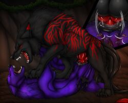 animal_genitalia animal_vulva back_markings balls_close-up black_body black_claws black_eyes black_fur black_pawpads black_vulva blue_eyes canid canine canine_genitalia canine_vulva claws close-up cutaway duo ears_back fangs female female_penetrated feral feral_on_feral feral_penetrated feral_penetrating feral_penetrating_feral fur genital_close-up genitals grass hi_res killthe_demon lying male male/female male_penetrating male_penetrating_female mammal markings on_back open_mouth outside pawpads penetration penetration_close-up penile penile_penetration penis_close-up penis_in_vagina pivoted_ears plant purple_body purple_fur red_markings sex side_view teeth vaginal vaginal_penetration vulva vulva_close-up
