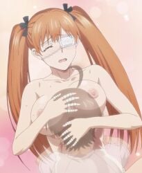 1boy 1girls areolae blush breasts eyes_closed hetero medium_breasts nipples nude ookii_onnanoko_wa_suki_desu_ka orange_hair screencap sweat