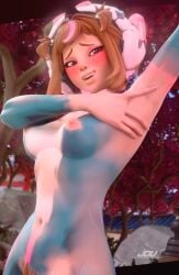 1girls 3d armpit_fetish armpits blush bodypaint breasts brown_eyes brown_hair cosplay dzooworks female female_only jdv juno_(overwatch) my_hero_academia ochako_uraraka_(cosplay) overwatch overwatch_2 painted_clothes presenting_armpit short_hair uravity_juno