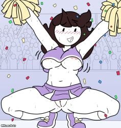 1girls blush blushing breasts brown_hair cheerleader cheerleader_outfit cheerleader_uniform embarrassed female jaiden jaiden_animations jaiden_dittfach jiggling_breasts minmiarts pom_poms pussy pussy_showing shoes skirt solo undercleavage upskirt white_skin