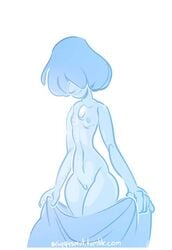 1girls blue_pearl_(steven_universe) cartoon_network female female_only flat_chest looking_down pussy small_breasts sniggysmut solo steven_universe undressing