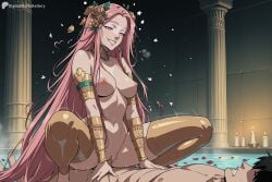 digitalwaifugallery ai_generated patreon seductive sexy uncensored watermark hi_res high_quality high_resolution aphrodite_(hades) greek_mythology 1girl breasts 1boy nipples hetero sex pink_hair long_hair penis thighhighs smile girl_on_top straddling cowgirl_position pussy squatting_cowgirl_position vaginal candle petals armlet hair_ornament hair_flower large_breasts very_long_hair flower grin bracer nude pillar jewelry black_hair navel pink_eyes heart teeth blush spread_legs assertive_female earrings column candlelight