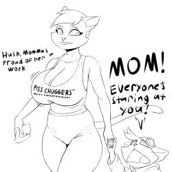 1:1 1boy 1girls 2026 5_fingers age_difference alternate_costume anthro bare_shoulders big_breasts big_ears big_eyes big_mouth_(anatomy) biped black_and_white black_text bottomwear bouncing_breasts breasts cleavage cleavage_overflow closed_smile clothed clothed_anthro clothed_female clothed_male clothing collar_tag collarbone curved_eyebrows delia_(ajmarekart) dialogue digital_drawing_(artwork) digital_media_(artwork) domestic_cat duo english_text eyebrows eyelashes eyewear eyewear_on_head felid feline felis female fingers fully_clothed fully_clothed_anthro fully_clothed_female fur fur_tuft goggles goggles_on_head hair hand_holding head_tuft hi_res holding_object holding_purse hood_down hoodie huge_breasts humanoid_hands imierbenety iris larger_female lips looking_at_another looking_back looking_back_at_another looking_down looking_down_at_another looking_up looking_up_at_another male male/female mammal mature mature_anthro mature_female mature_woman milf monochrome monotone_background mother mother_and_child mother_and_son motion_lines motion_outline mouth_closed murphy_(ajmarekart) murphy_and_mitzi no_pupils notched_ear older_female open_mouth pants parent parent_and_child parent_and_son pointy_ears porn_star prick_ears purse shirt short_hair simple_background size_difference sketch skimpy smaller_male smile smiling_at_another son standing tail talking_to_another tank_top text text_on_clothing text_on_shirt text_on_tank_top text_on_topwear thick_bottom_lip thick_thighs tongue topwear tuft walking whining white_background yoga_pants younger_male