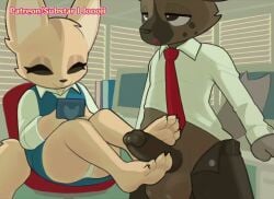 1boy 1girls 2d aggressive_retsuko animated anthro balls bodily_fluids canine clothed clothing cock dick feet_fucking feet_on_penis female fenneko foot_fetish footjob fox free_use_feet fucking_feet fur furry furry_female furry_male furry_only haida joooji looking_at_phone loop male no_sound office office_clothing on_phone panties passive_footjob penis phone sanrio sitting sitting_on_chair skirt straight suit twitter_link underwear upskirt video white_panties