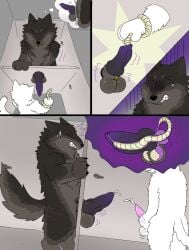animal_genitalia animal_penis anthro balls bluemelonsoda bodily_fluids canid canine canine_genitalia canine_penis canis comic cum digital_media_(artwork) duo erection forced fur genital_fluids genitals glory_hole hi_res infestation kaiseka knot knotted_glory_hole male male/male mammal mythological_canine mythological_creature mythology naked nude object_in_urethra parasite penetration penis purple_penis shocked simple_background snarling stuck stuck_genitals stuck_knot stuck_penis tail urethral urethral_penetration werecanid werecanine werecreature werewolf wolf worm