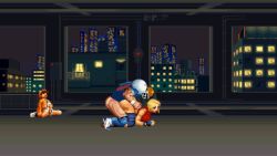 female male bao_(kof) brian_battler blue_mary king_of_fighters m.u.g.e.n animated night doggy_style jacking_off self_upload