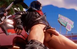 big_balls big_thighs bike biker_clothes biker_helmet biker_jacket burnout_(fortnite) fingerless_gloves fortnite fortnite:_battle_royale gay gay_male helmet helmet_with_visor motorcycle mrdire outdoor_background outdoor_nudity outdoors outdoors_nudity partially_clothed