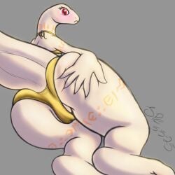 2025 5_fingers albino anthro arm_tattoo big_butt bikini blush butt butt_focus butt_grab camel_toe clothing crusch_lulu dated digital_drawing_(artwork) digital_media_(artwork) embarrassed eyelashes female female_anthro fingers frown genitals gold_bikini golden_week halter_bikini hand_on_butt hi_res humanoid_hands leg_tattoo lizard lizardman lizardman_(overlord) looking_at_viewer looking_back looking_back_at_viewer monotone_body neck_tattoo orange_tattoo overlord_(series) presenting presenting_hindquarters procreate_(artwork) pupils raised_tail rear_view red_eyes reptile scalie shaded signature slit_pupils snout soft_shading solo spe spread_butt spreading swimwear tail tail_dimple tattoo thick_tail thigh_tattoo tribal tribal_tattoo two-piece_swimsuit vulva white_body white_outer_labia white_vulva
