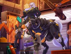 animal_genitalia animal_penis anthro arson_fox_(character) balls big_breasts big_penis blush bodily_fluids breasts bulge canid canine cleavage clothed clothing cybernetics digital_media_(artwork) dripping duo equine_genitalia equine_penis female fox garage genital_fluids genitals gynomorph hi_res huge_penis hyper hyper_genitalia hyper_penis intersex long_penis machine mammal marius_(fursona) marius_(mariustheotter) mechanic mustelid otter overalls penis precum precum_drip science_fiction tablet_computer taur wmdiscovery93