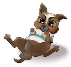 balls blush brown_body brown_fur canid canine canis domestic_dog dreamworks dreamworks_animation feral fur genitals lying male mammal on_back orange_body orange_fur perrito_(puss_in_boots) puss_in_boots:_the_last_wish puss_in_boots_(film) puss_in_boots_(franchise) puss_in_boots_the_last_wish sand_attack shrek_(series) solo tail universal_pictures universal_studios whiskers white_body white_fur