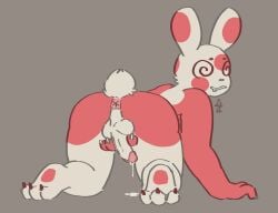 2026 3_fingers 3_toes all_fours anthro anus balls bodily_fluids butt colored cotton_tail cum cum_drip cum_puddle dizzy_eyes dripping drooling eyebrows feet fingers fur generation_3_pokemon genital_fluids genitals glans grey_background hi_res humanoid_genitalia humanoid_penis line_art looking_at_viewer looking_back looking_back_at_viewer male markings nervous nervous_smile nintendo open_mouth penis penis_between_fingers pink_anus pink_glans plantigrade pokemon pokemon_(species) puddle rabbit_ears rear_view red_body red_fingers red_fur red_markings red_spots saliva signature simple_background small_nose smile solo soyesoye spinda spiral spiral_eyes spots spotted_markings tail toes white_body white_fur white_penis white_tail