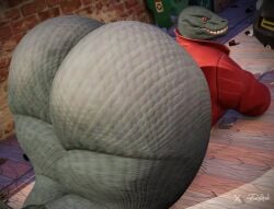 2026 3d_(artwork) all_fours anthro big_butt black_body black_scales bottomless bottomless_anthro bottomless_male butt clothed clothing digital_media_(artwork) dwrenders english_description epic_games fortnite hi_res huge_butt jacket komodo_dragon lizard looking_back male monitor_lizard rear_view red_clothing red_eyes red_jacket red_topwear reptile scales scalie solo thick_thighs thunder_(fortnite) topwear