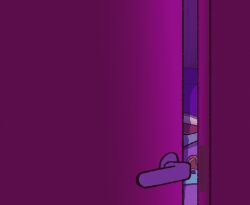 2026 5_fingers amon_(atrolux) animated anthro anthro_on_feral ass_up ball bestiality black_sclera blush blush_lines bodily_fluids brown_hair carbie_(atrolux) caught_in_the_act clothes_on_floor collar cum door feral feral_penetrating fingers genital_fluids grey_body hair larger_sub nude nude_anthro opening_door penetration size_difference submissive tail tennis_ball tongue tongue_out