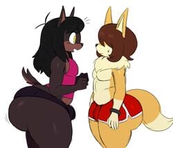 black_hair booty_shorts brown_fur brown_hair bulge doberman femboy fox huge_ass lucas_(sssonic2) no_humans shirtless sssonic2 thick_thighs underwear wide_hips yellow_eyes