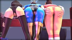 3d 3girls ass bent_over black_panties clothed_masturbation clothing female female_only fempyro femscout hand_on_ass highres latex masturbation masturbation_through_clothing miss_pauling panties pink_panties pyro rule_63 scout source_filmmaker spread_ass stockings team_fortress_2 thigh_boots thighhighs ughhh..._vinyl! valve