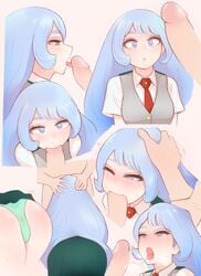 1boy 1girls blue_eyes blue_hair faceless_male male_out_of_frame my_hero_academia nejire_hado oral penis school_uniform schoolgirl shpo sucking teenager u.a._school_uniform uncensored unseen_male_face