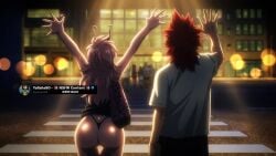 1boy1girl ai_generated anime anime_style ashido_mina ashido_mina_time-skip ass black_dress boku_no_hero_academia boku_no_hero_academia_(finale) eijirou_kirishima female heroine male mina_ashido mina_ashido_curvy_(meme) mina_ashido_time-skip my_hero_academia my_hero_academia_(finale) pink_hair pink_skin red_hair street thong twitter_username username visible_ass x_username yallahs80