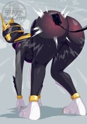 no.1_sentai_gozyuger super_sentai tokusatsu otokam1117 ichikawa_sumino gozyu_unicorn ass big_ass pink_eyes bodysuit gloves clothing red_markings sore spanking_marks helmet mask masked_female spanking spanking_ass whip whip_marks on_all_fours