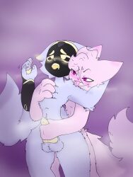 anthro blue_body blue_fur blush duo felid feline fur hi_res licking machine male male/male mammal pink_body pink_fur protogen tongue twx
