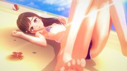beach female female_only sexy babymetal sakemanjuju72 koikatsu 3d 3d_(artwork) pretty alternate_version_available solo solo_focus solo_female 1girl embarrassed_look pussy_visible_through_swimsuit feet laying_down relaxing moa_kikuchi