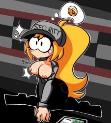 1girls blonde_hair boy_saltiest clothing female five_nights_at_freddy's five_nights_at_frickbears five_nights_at_frickbears_3 freckles mysaltisexposed night_guard_(fnaf) pixel_art ponytail solo uniform vanessa_(fnaf) vanessa_shelley_(frickbears)