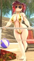1girls 3d abs aviators beach beach_background big_breasts breasts female female_focus female_only fit_female golden_bikini golden_collar green_eyes light-skinned_female light_skin looking_at_viewer muscular_female octoling octoling_girl octoling_rival red_hair sfm sheila_(wingfury) sling_bikini source_filmmaker spiked_collar splatoon splatoon_2 splatoon_3 tattoo tentacle_hair thick_thighs thighs wing_fury