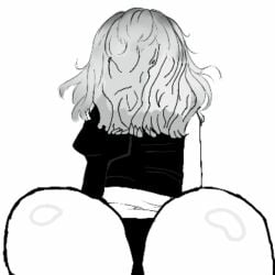 1girl animated_gif ass_smothering big_butt big_butt_(female) black_jacket black_thong blind blind_girl bottom_heavy bubble_butt butt_focus butt_smother edit edited emily emily_(resident_evil_9:_requiem) enormous_ass facesitting facesitting_in_underwear facesitting_pov giant_ass gif grey_hair no_color one_sleeve pov resident_evil resident_evil_9:_requiem shiny_butt short_hair shortstack smothering_ass thong white_dress