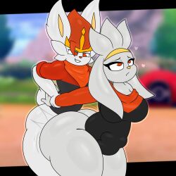 scorbooty_(artist) raboot cinderace female furry breasts big_breasts huge_breasts cleavage thick_thighs wide_hips sex big_ass huge_ass bubble_butt tagme pokemon_(species) pokemon