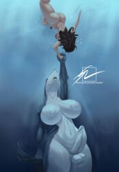 2futas anthro carlosdlimaart duo futa_only futanari huge_ass imminent_rape jaws_(film) ocean penis shark shark_girl shark_tail tagme underwater