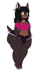 1boy big_ass black_hair brown_fur bulge collar crop_top doberman femboy furry girly lucas_(sssonic2) male male_only no_humans solo sssonic2 thick_thighs wide_hips yellow_eyes younger_male