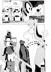 1girls 2d 2d_(artwork) ass big_ass big_boobs big_breasts big_butt boobs breasts butt city clothed clothed_female female female_focus giantess girl huge_ass huge_boobs huge_breasts huge_butt magical_girl original original_character sora_flr 1robot mecha giant_robot 1monster 5boys