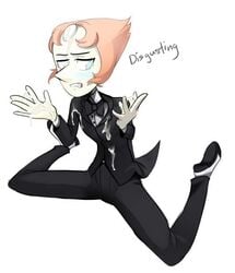 1girls cum cum_on_body cum_on_clothes cum_on_clothing cum_on_gem disgust disgusted female female_only pearl_(steven_universe) polyle solo steven_universe suit tuxedo