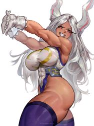 1girls boku_no_hero_academia breasts dark-skinned_female dark_skin female hero_outfit_(mha) highleg_leotard huge_breasts leotard long_hair miruko muscular muscular_female my_hero_academia rabbit_ears red_eyes rumi_usagiyama sayanestia thick_thighs usagiyama_rumi white_hair