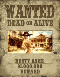 1girls 3d areolae ashe_(overwatch) ass big_breasts breasts brown_nipples cowboy_hat cybercole360 english_text female female_only games hat huge_breasts human lipstick long_hair makeup naked nude nude_female overwatch posing poster_(object) red_eyes red_lipstick render solo solo_female standing text town video_games wanted_poster white_hair xps
