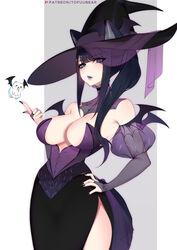 1girls big_breasts black_nails breasts cleavage female female_only hat large_breasts lipstick looking_at_viewer nail_polish original purple_lipstick reiko_(tofuubear) solo tofuubear witch witch_hat