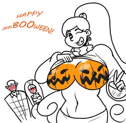 1boy 2girls big_breasts black_nipples bloody_nose blush bodypaint braces breasts dipper_pines disney disney_channel frostbiteboi gravity_falls halloween jack-o'-lantern mabel_pines multiple_girls navel nipples pacifica_northwest paint pumpkin_boobs rough_sketch shiny shiny_skin shirt_lift smile straight_hair surprise sweater_lift toned_female v wink