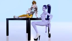 1futa 1girls 3d ass breasts demolljok dickgirl duo female futanari high_heels honey_select intersex nipples overwatch penis studio_neo testicles tracer veiny_penis widowmaker