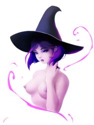 1girls areolae breasts dc dc_comics female female_only hair hat hotpinkevilbunny medium_breasts nipples purple_eyes purple_hair rachel_roth raven_(dc) smooth_skin solo straight_hair teen_titans witch witch_hat