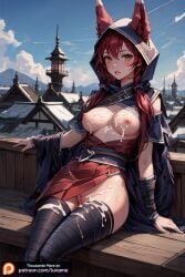 ai_generated breasts clothed cum cum_in_pussy cum_on_body cum_on_breasts cute female female_only league_of_legends league_of_legends:_wild_rift long_hair luname medium_breasts naked nipples nude outdoors red_hair xayah yellow_eyes